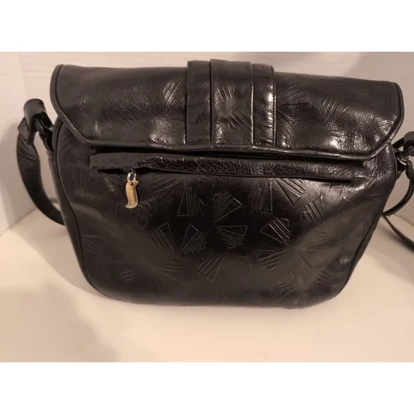 Vintage Sharif Black Reptile Embossed Leather Crossbody‎ Bag - Picture 5 of 16